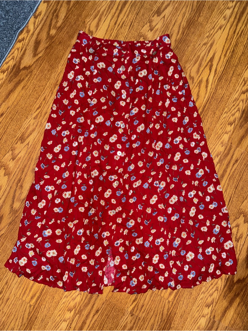 Vintage Koret City Blues Red Daisy Floral Midi Skirt size M